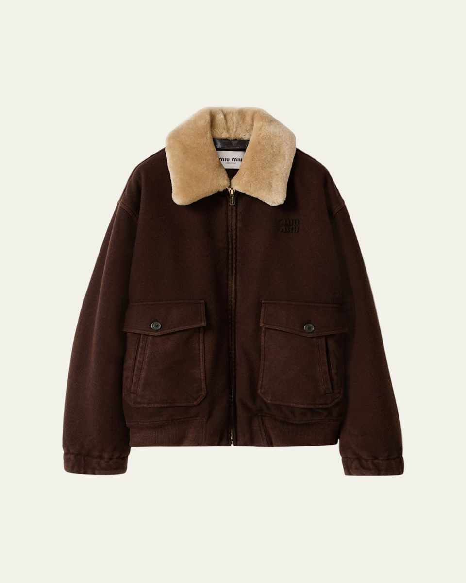 Lamb Shearling Collar Zip Barn Jacket